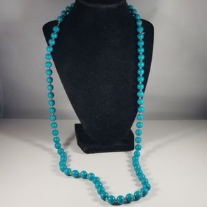 Blue Gold Beaded Long Necklace